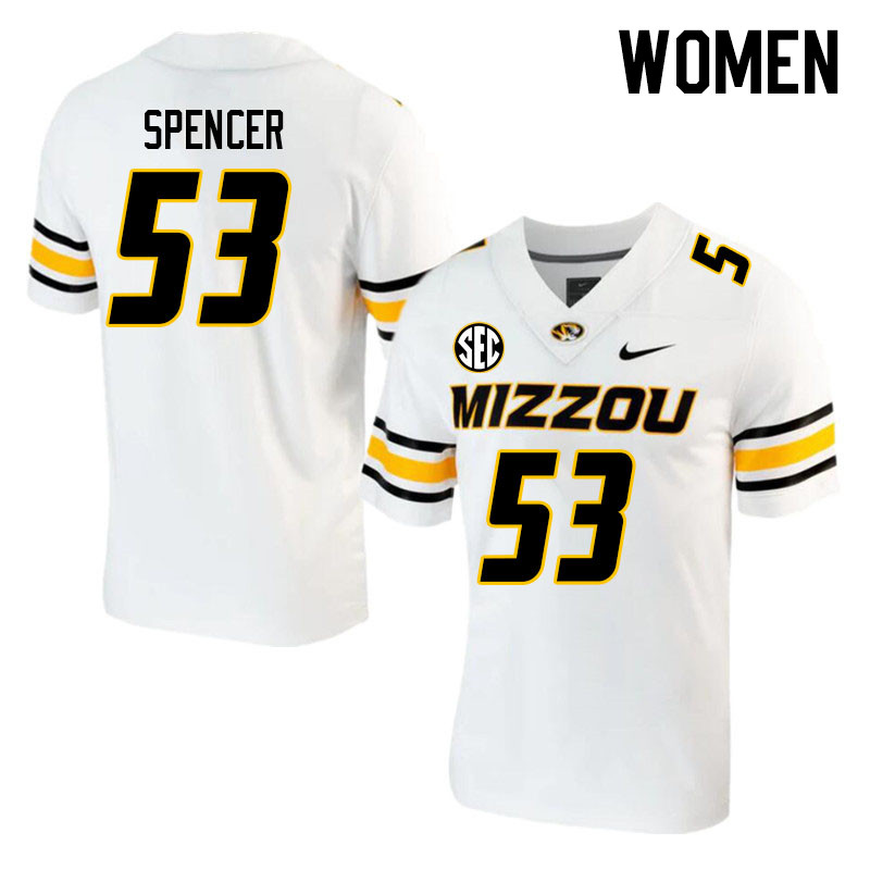 Women #53 Dylan Spencer Missouri Tigers College 2023 Football Stitched Jerseys Sale-White